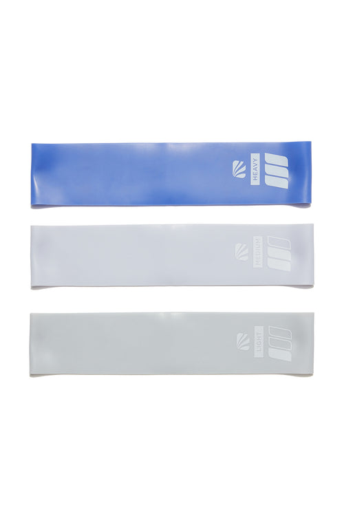 3 Pack Rubber Glute Band Set - Arctic Ice, front view, showing visible design features and texture of the soft knit fabric.. #color_micro-chip-arctic-ice-amparo-blue