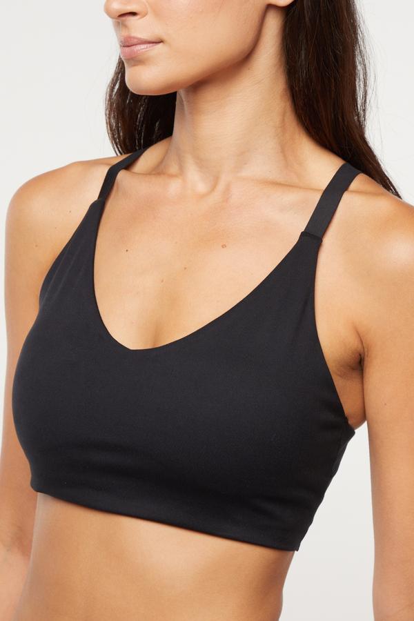 Clarissa Sports Bra, alternate angle view, showing visible design features and texture of the soft knit fabric.. 