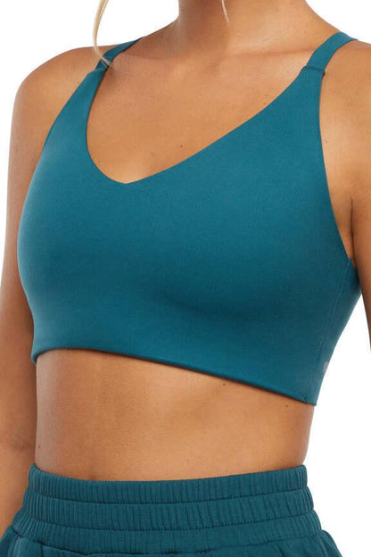 Clarissa Sports Bra, alternate angle view, showing visible design features and texture of the soft knit fabric.. 