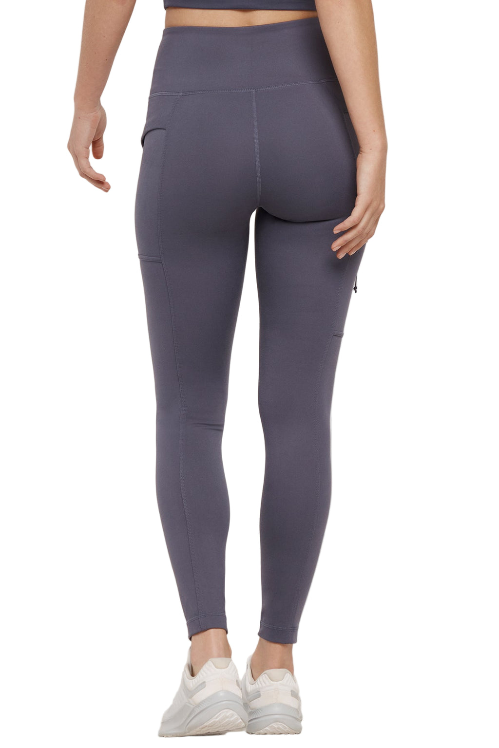 Faye Side Pocket Legging, alternate angle view, showing visible design features and texture of the stretch knit fabric.. #color_graystone
