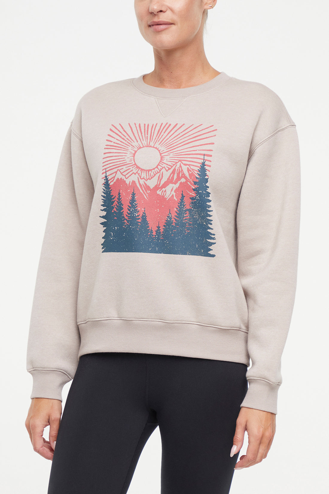 Meira Fleece Sweatshirt, alternate angle view, showing visible design features and texture of the soft knit fabric..