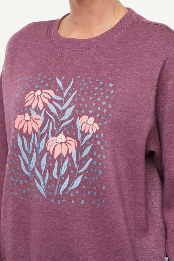 Meira Fleece Sweatshirt, back view, showing visible design features and texture of the soft knit fabric.. 