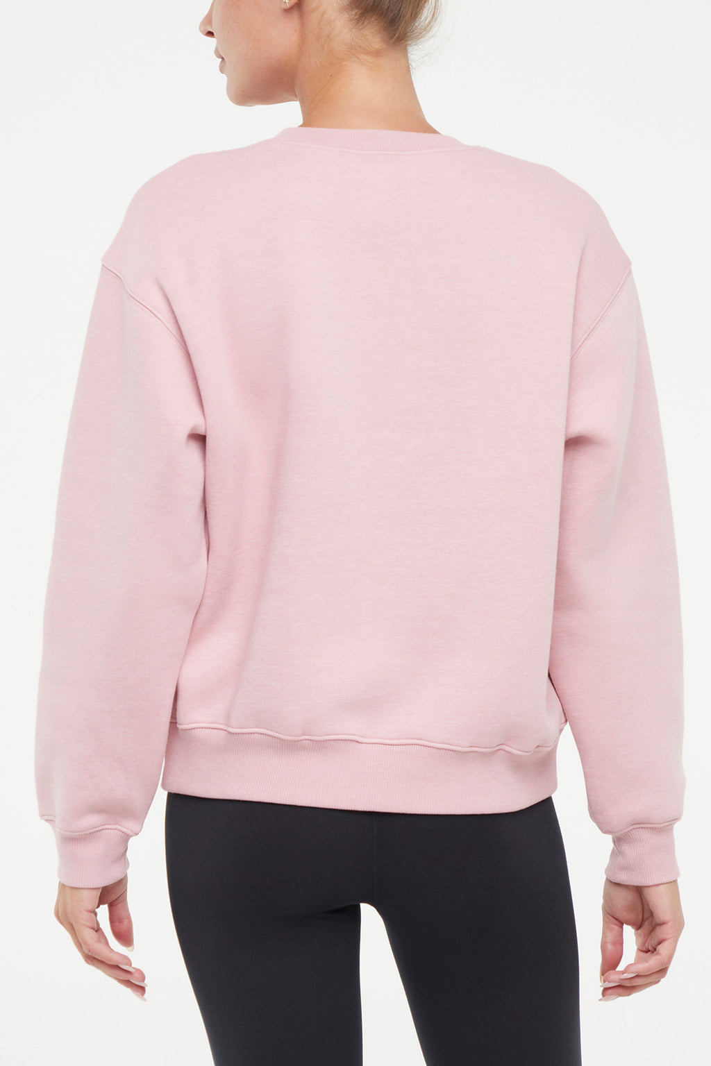 Meira Fleece Sweatshirt, side view showing pocket placement, showing visible design features and texture of the soft knit fabric.. #color_heather-zephyr-floral-outlines