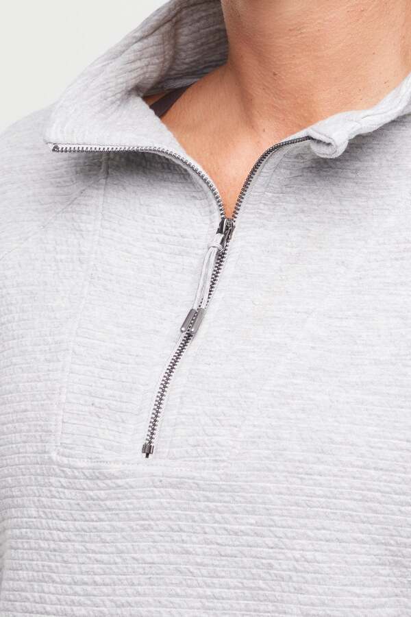 Freyi Pullover, alternate angle view, showing visible design features and texture of the soft knit fabric.. #color_heather-grey