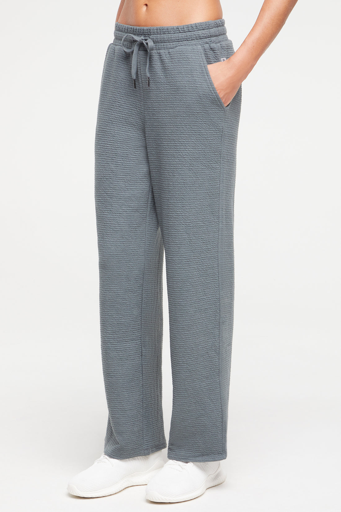 Freyi Pant, front view, showing visible design features and texture of the durable stretch fabric..