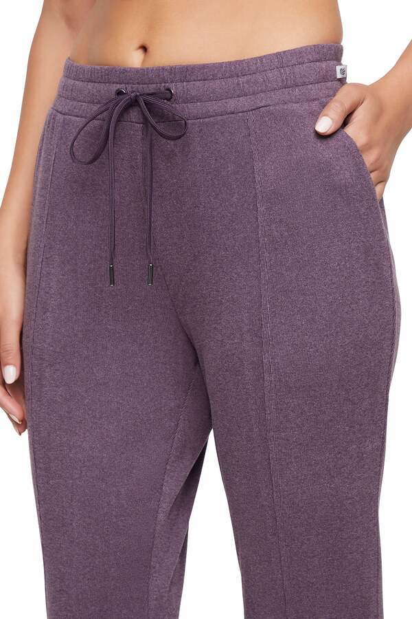 Riley Jogger, alternate angle view, showing visible design features and texture of the soft knit fabric.. #color_heather-plum-perfect