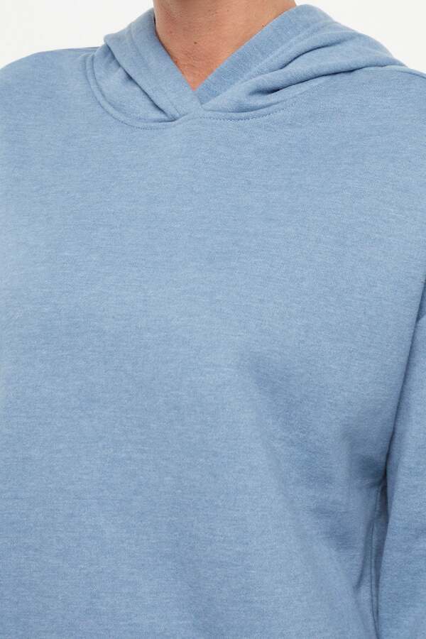 Camila Hoodie, back view, showing visible design features and texture of the soft fleece fabric.. #color_heather-bluestone