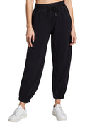 Camila Jogger, front view, showing visible design features and texture of the soft knit fabric.. #color_black