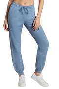 Camila Jogger, alternate angle view, showing visible design features and texture of the soft knit fabric.. #color_heather-bluestone