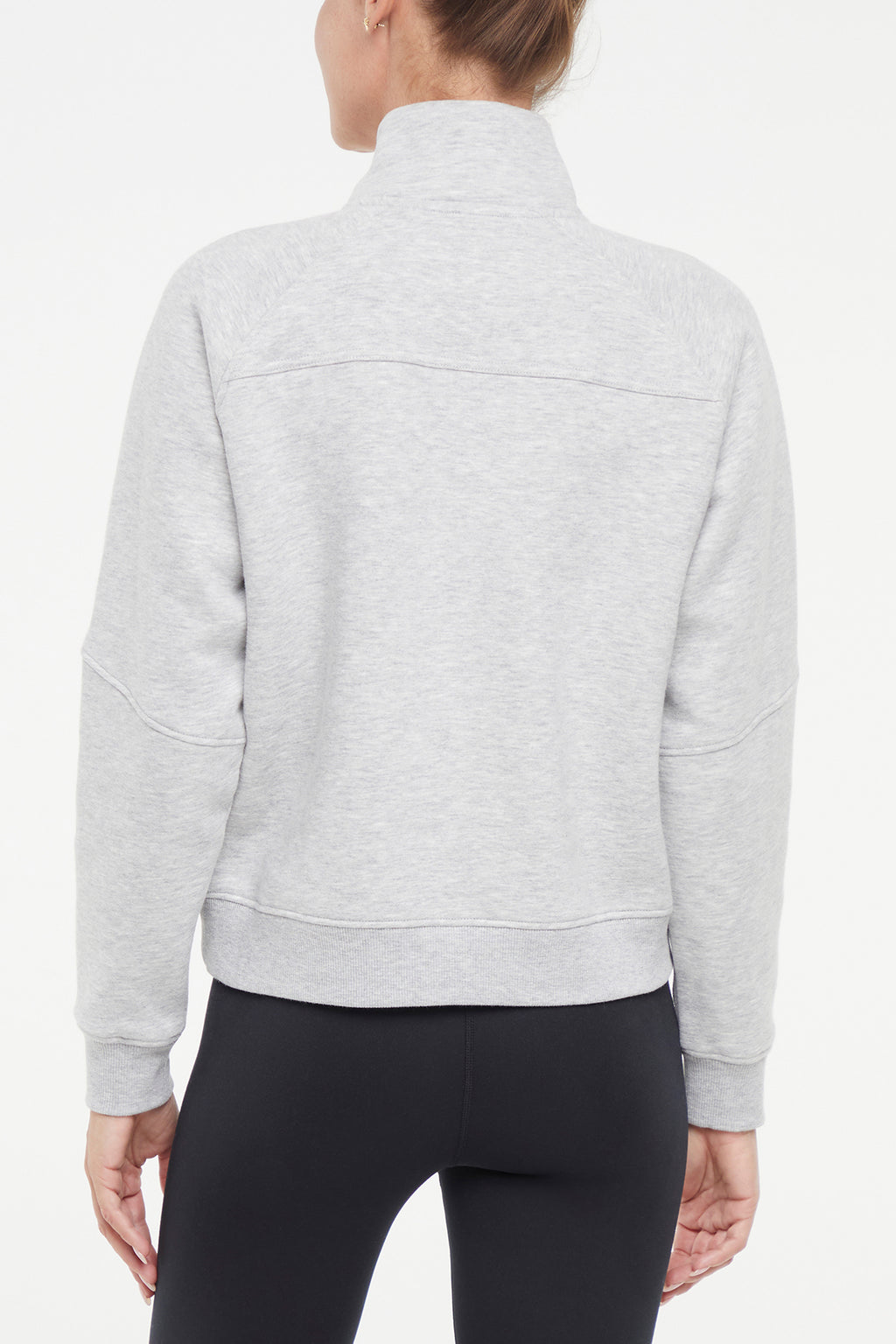 Camila 1/4 Zip Jacket, alternate angle view, showing visible design features and texture of the smooth woven fabric.. #color_heather-grey