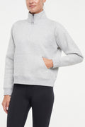 Camila 1/4 Zip Jacket, alternate angle view, showing visible design features and texture of the smooth woven fabric.. #color_heather-grey