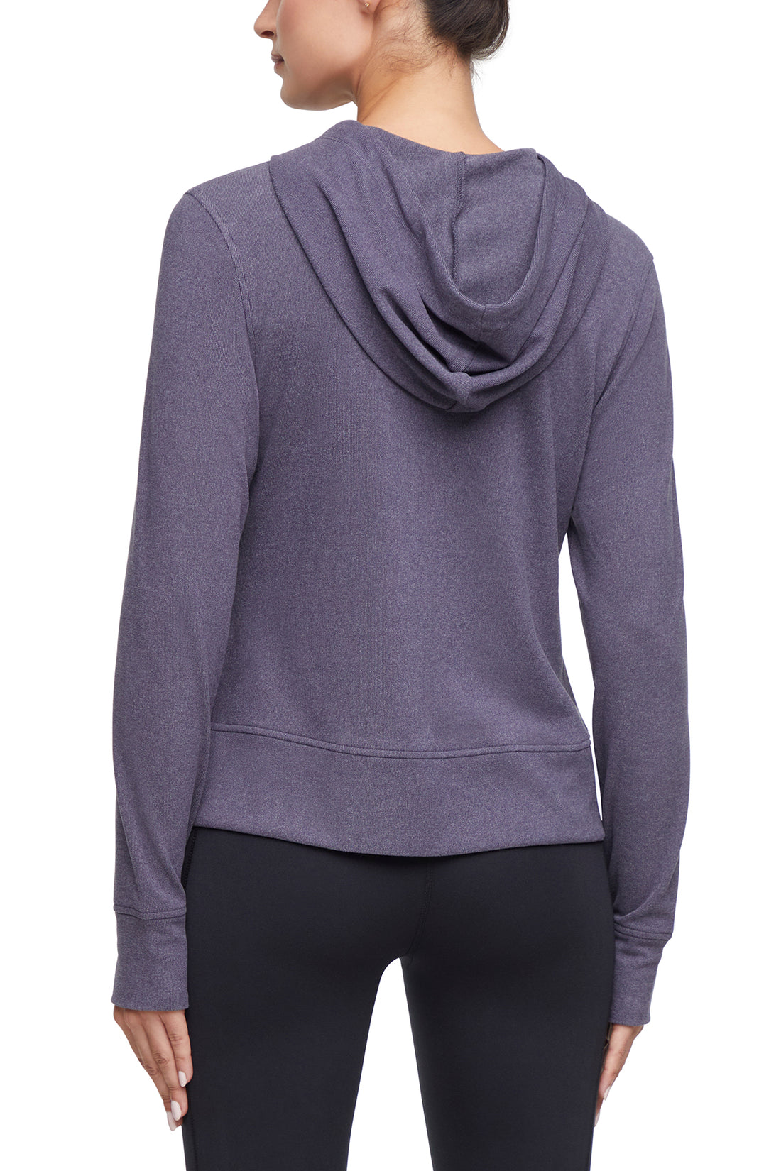 Riley Full Zip Hoodie, alternate angle view, showing visible design features and texture of the soft fleece fabric.. 