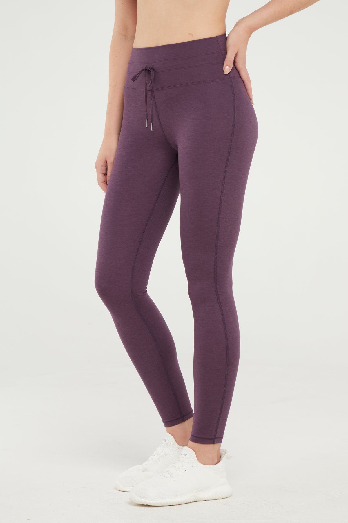 Lune Legging, front view, showing visible design features and texture of the stretch knit fabric..