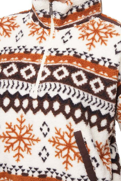 Caliste 1/4 Zip Sherpa Pullover, back view, showing visible design features and texture of the soft knit fabric.. 