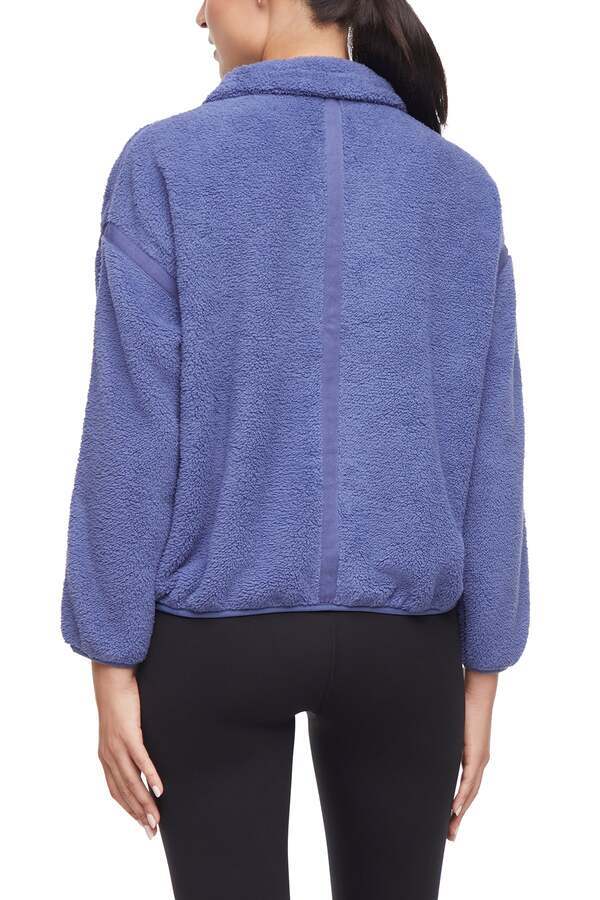 Caliste 1/4 Zip Sherpa Pullover, alternate angle view, showing visible design features and texture of the soft knit fabric.. 