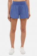 Stassi Woven Short, front view, showing visible design features and texture of the soft knit fabric.. #color_gray-blue