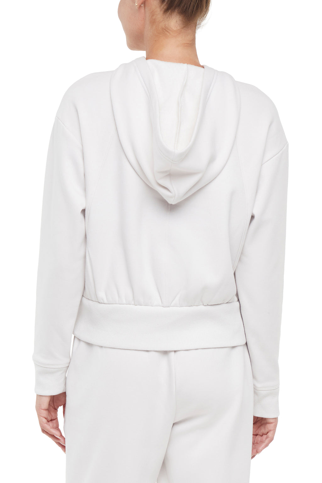 Roxie 1/4 Zip Hoodie, side view showing pocket placement, showing visible design features and texture of the soft fleece fabric. #color_nimbus-cloud