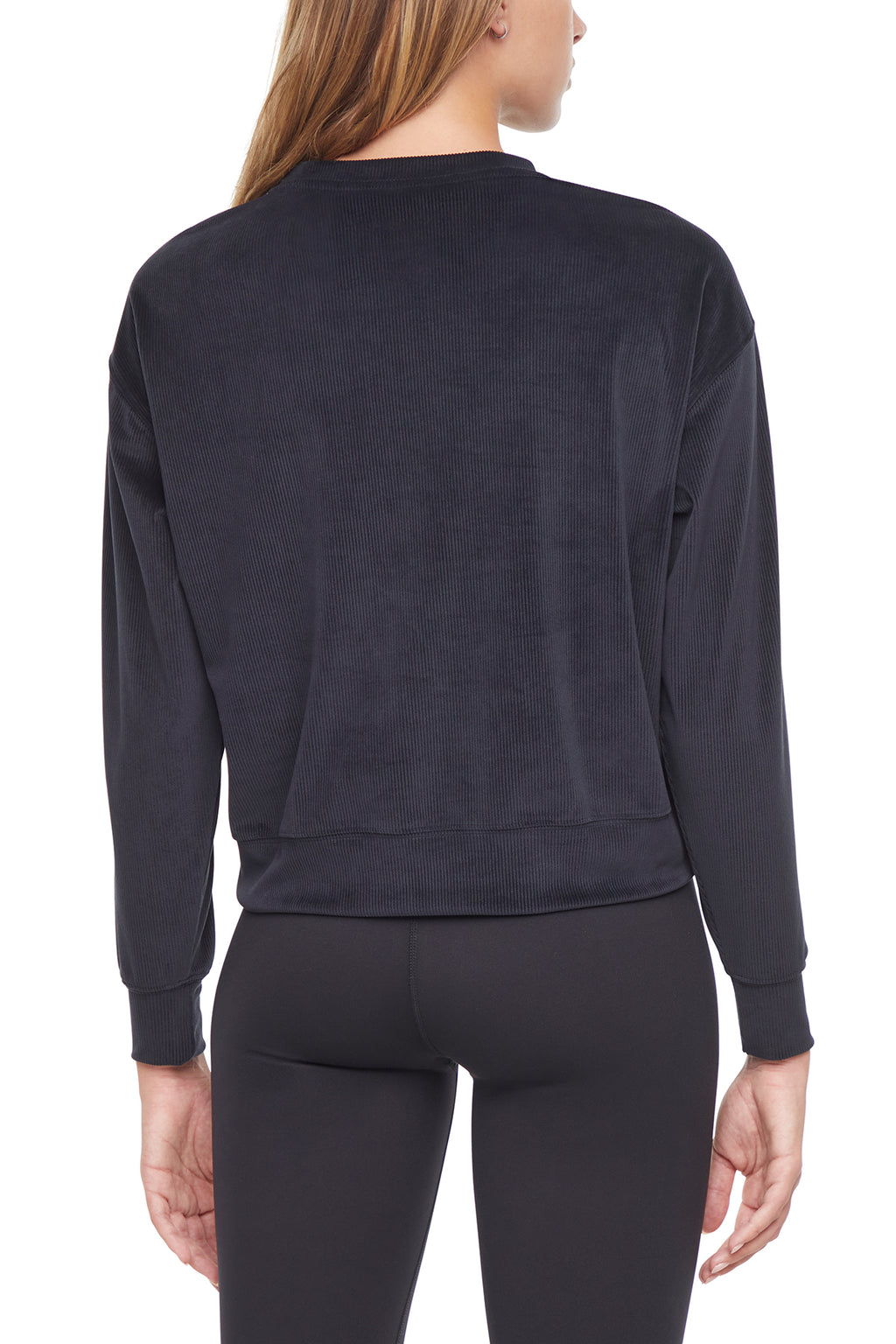 Stormi Sweatshirt, alternate angle view, showing visible design features and texture of the soft knit fabric. #color_black