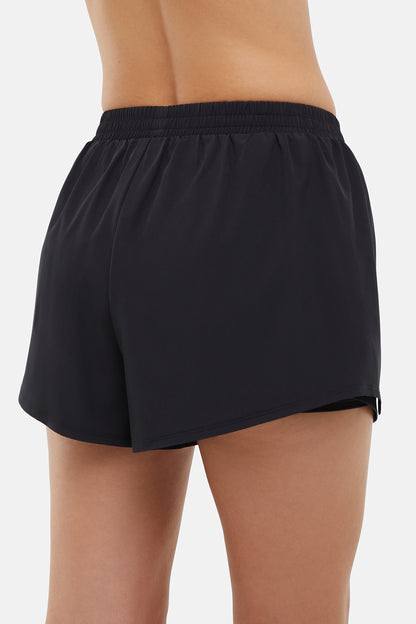 Tara Woven Short, back view, showing visible design features and texture of the soft knit fabric. 