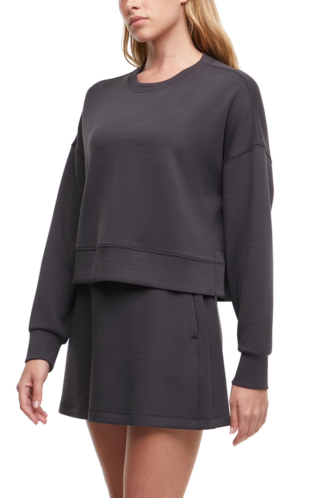 Becky Long Sleeve Crew Neck, alternate angle view, showing visible design features and texture of the soft knit fabric.