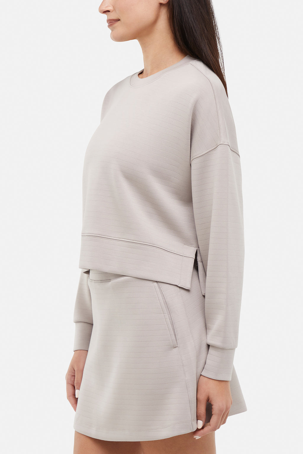 Becky Long Sleeve Crew Neck, alternate angle view, showing visible design features and texture of the soft knit fabric. #color_atmosphere