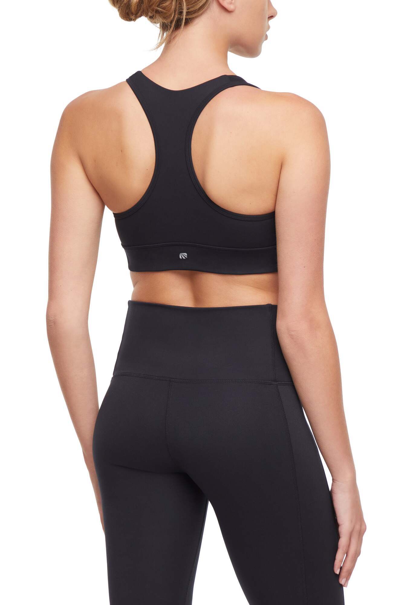 Rubina Sports Bra, alternate angle view, showing visible design features and texture of the soft knit fabric.. 