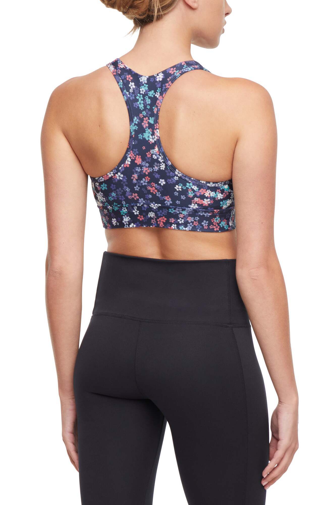 Rubina Sports Bra, alternate angle view, showing visible design features and texture of the soft knit fabric.. 