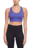 Rubina Sports Bra, alternate angle view, showing visible design features and texture of the soft knit fabric.. #color_orient-blue