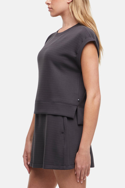 Becky Short Sleeve Crew Neck Top, alternate angle view, showing visible design features and texture of the soft knit fabric.