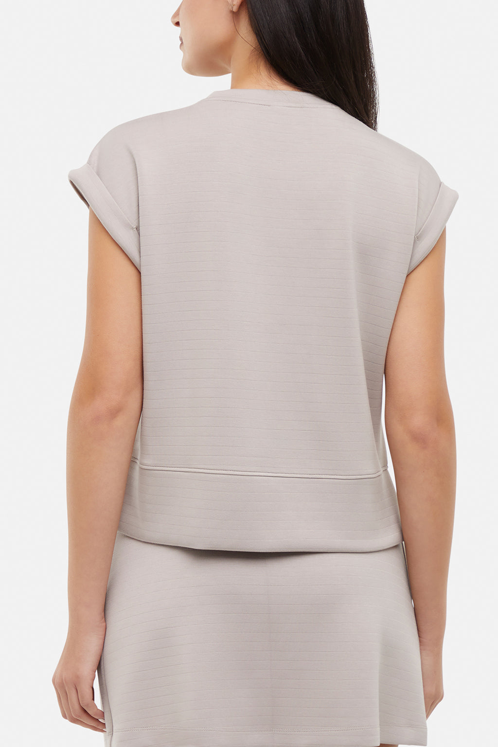 Becky Short Sleeve Crew Neck Top, alternate angle view, showing visible design features and texture of the soft knit fabric. #color_atmosphere