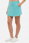 Hazel Woven Skort, front view, showing visible design features and texture of the soft knit fabric. #color_agate-green