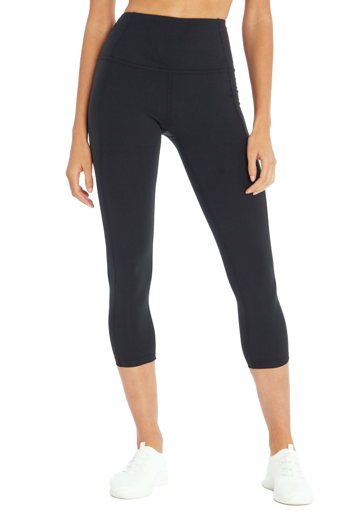 Brooke High Rise Tummy Control Mid Calf Capri, alternate angle view, showing visible design features and texture of the soft knit fabric..