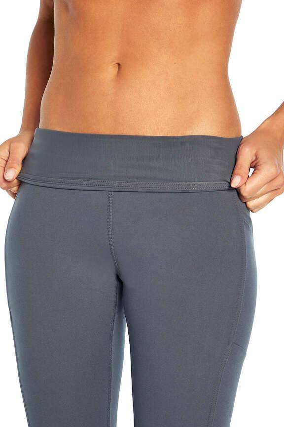 Drew Side Pocket Tummy Control Mid Calf Capri, alternate angle view, showing visible design features and texture of the soft knit fabric.. #color_turbulence