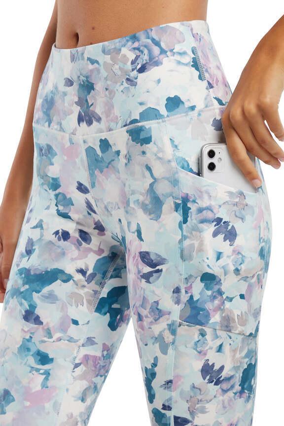 Drew Side Pocket Tummy Control Mid Calf Capri - Tapestry Full Bloom, close-up view of fabric and stitching, showing visible design features and.. 