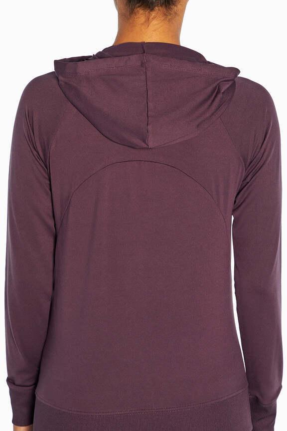 Mona Jacket, alternate angle view, showing visible design features and texture of the smooth woven fabric.. 