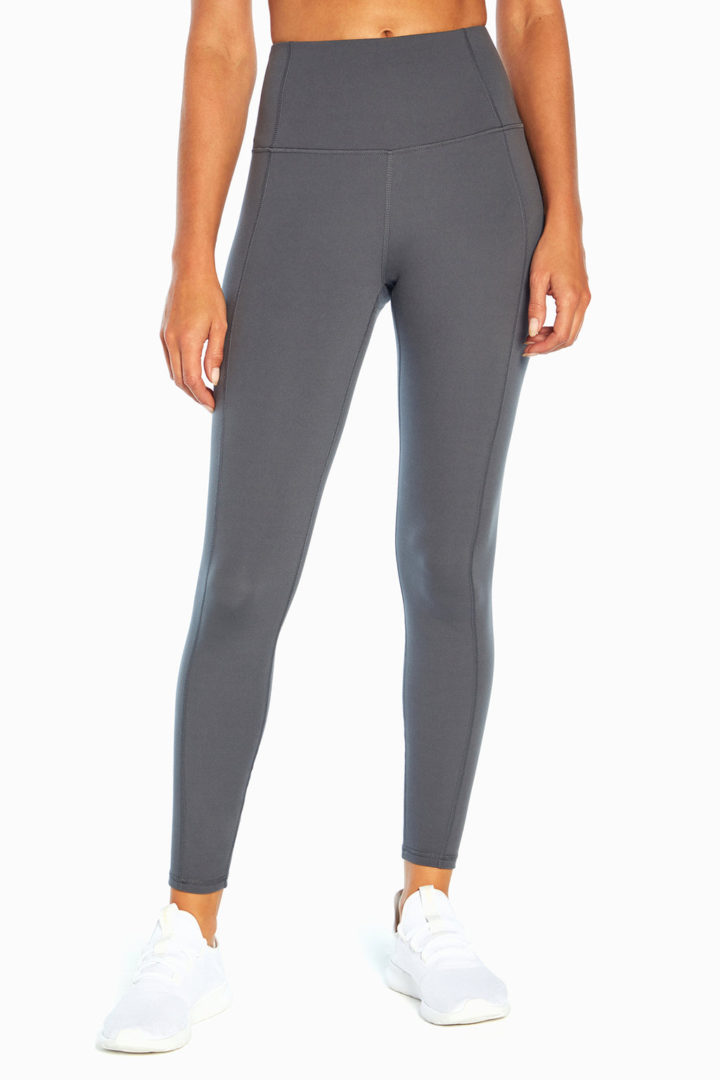 Olivia High Rise Tummy Control Legging - Turbulence, alternate angle view, showing visible design features and texture of the stretch knit fabric.. #color_turbulence