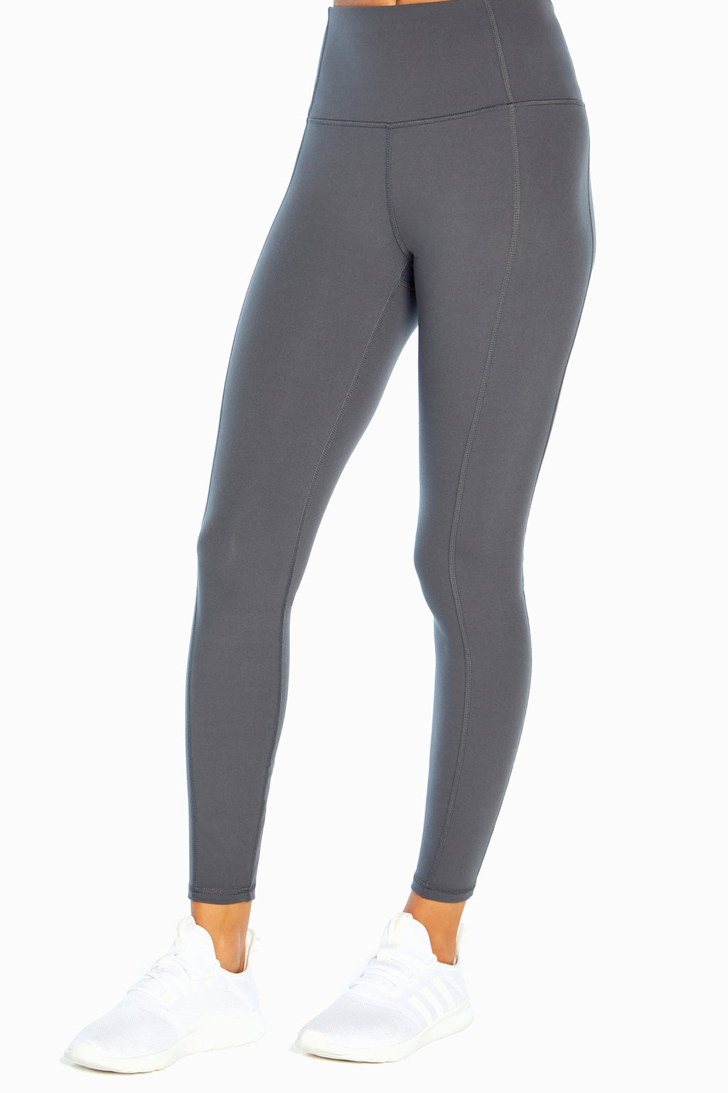 Olivia High Rise Tummy Control Legging - Turbulence, alternate angle view, showing visible design features and texture of the stretch knit fabric. #color_turbulence