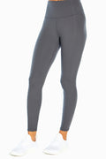 Olivia High Rise Tummy Control Legging - Turbulence, alternate angle view, showing visible design features and texture of the stretch knit fabric. #color_turbulence