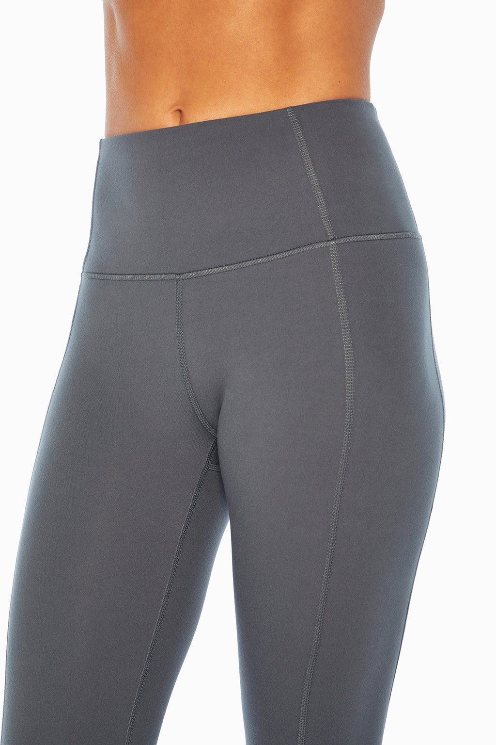 Olivia High Rise Tummy Control Legging - Turbulence, alternate angle view, showing visible design features and texture of the stretch knit fabric.. #color_turbulence