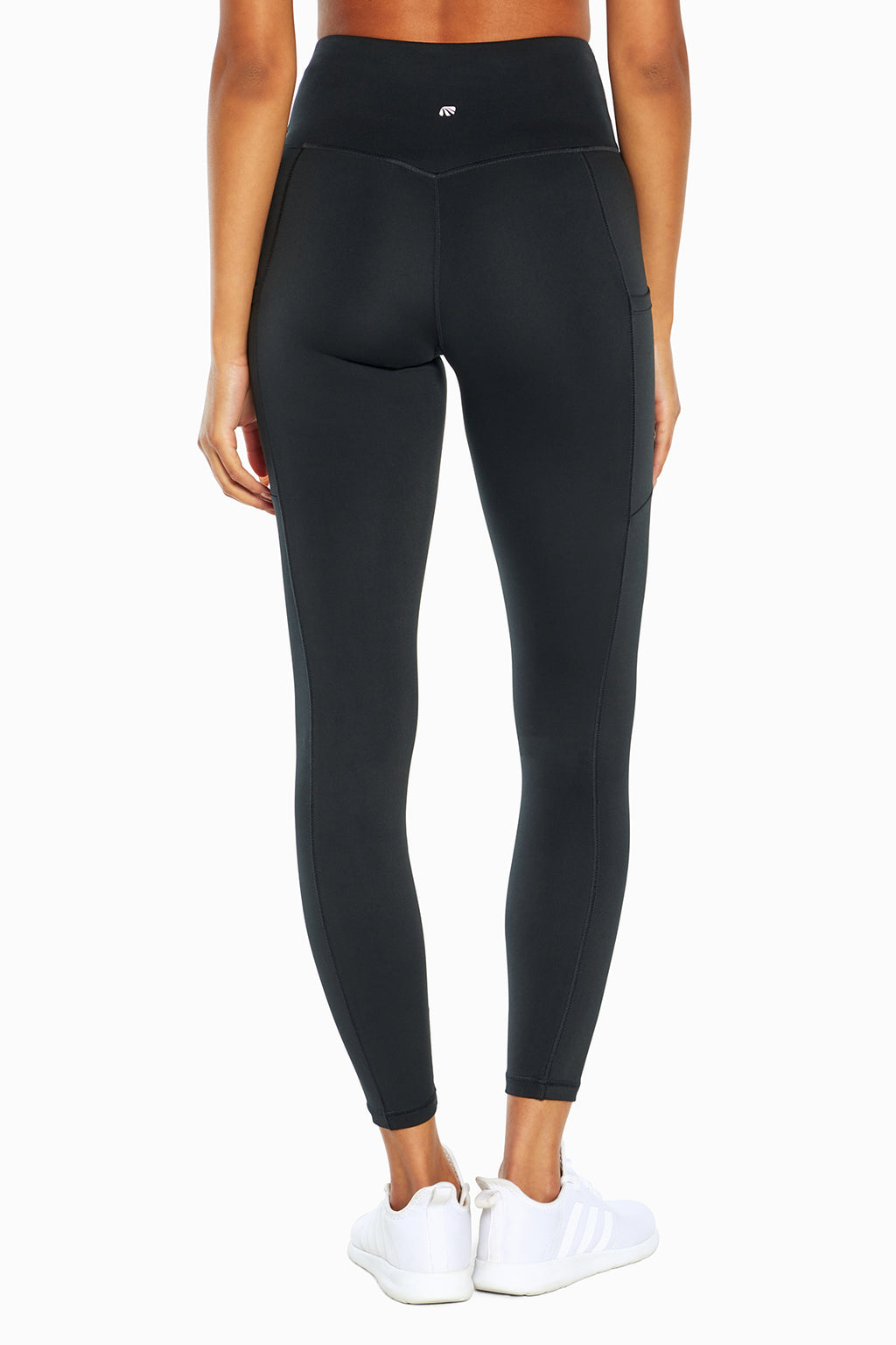 Talia Side Pocket Tummy Control Legging, alternate angle view, showing visible design features and texture of the stretch knit fabric.. #color_black