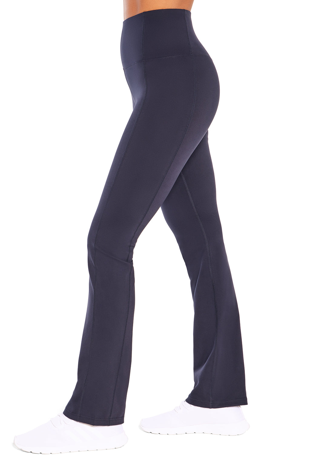 Sophia High Rise Tummy Control Slim Boot Pants, alternate angle view, showing visible design features and texture of the durable stretch fabric.. #color_midnight-blue