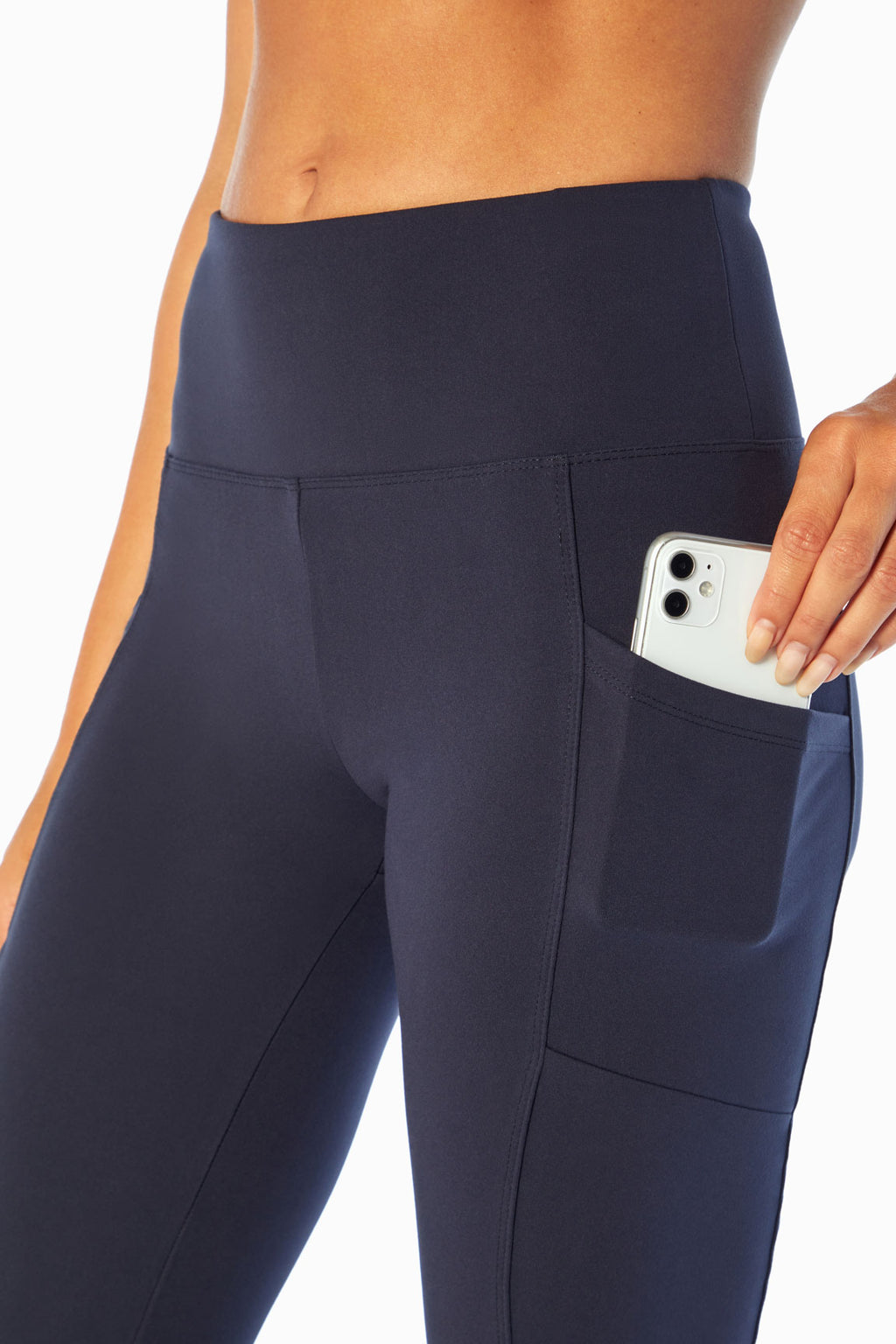 Eclipse Side Pocket Tummy Control Yoga Pant, alternate angle view, showing visible design features and texture of the durable stretch fabric.. #color_midnight-blue