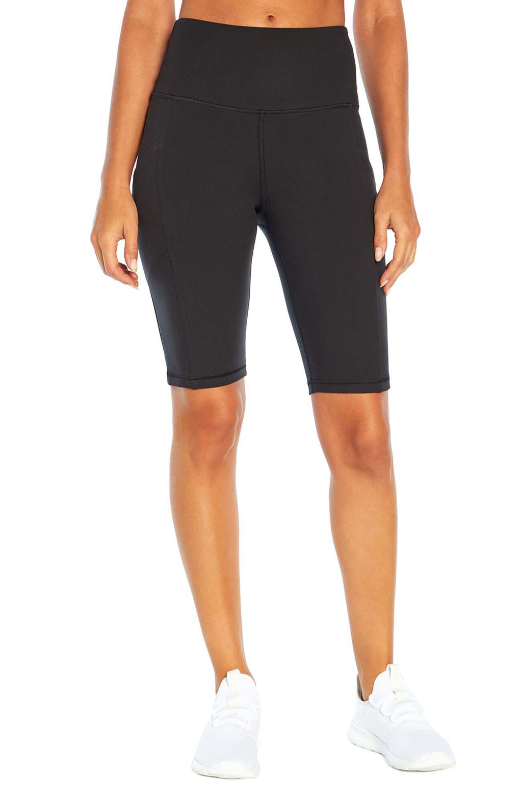 Olivia Side Pocket Tummy Control Bermuda Shorts, alternate angle view, showing visible design features and texture of the soft knit fabric.. #color_black