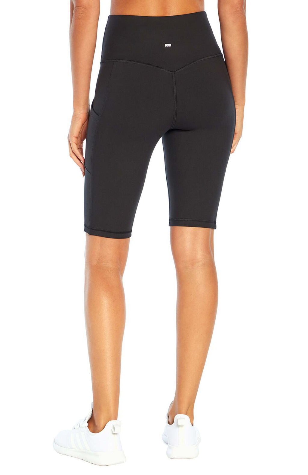 Olivia Side Pocket Tummy Control Bermuda Shorts, close-up view of fabric and stitching, showing visible design features and texture of the soft knit.. #color_black