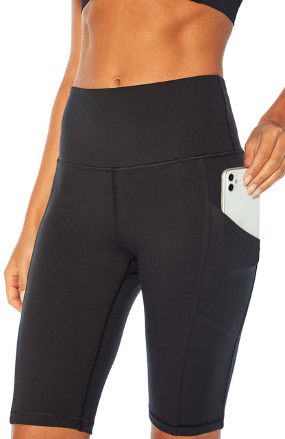 Olivia Side Pocket Tummy Control Bermuda Shorts, alternate angle view, showing visible design features and texture of the soft knit fabric.. 