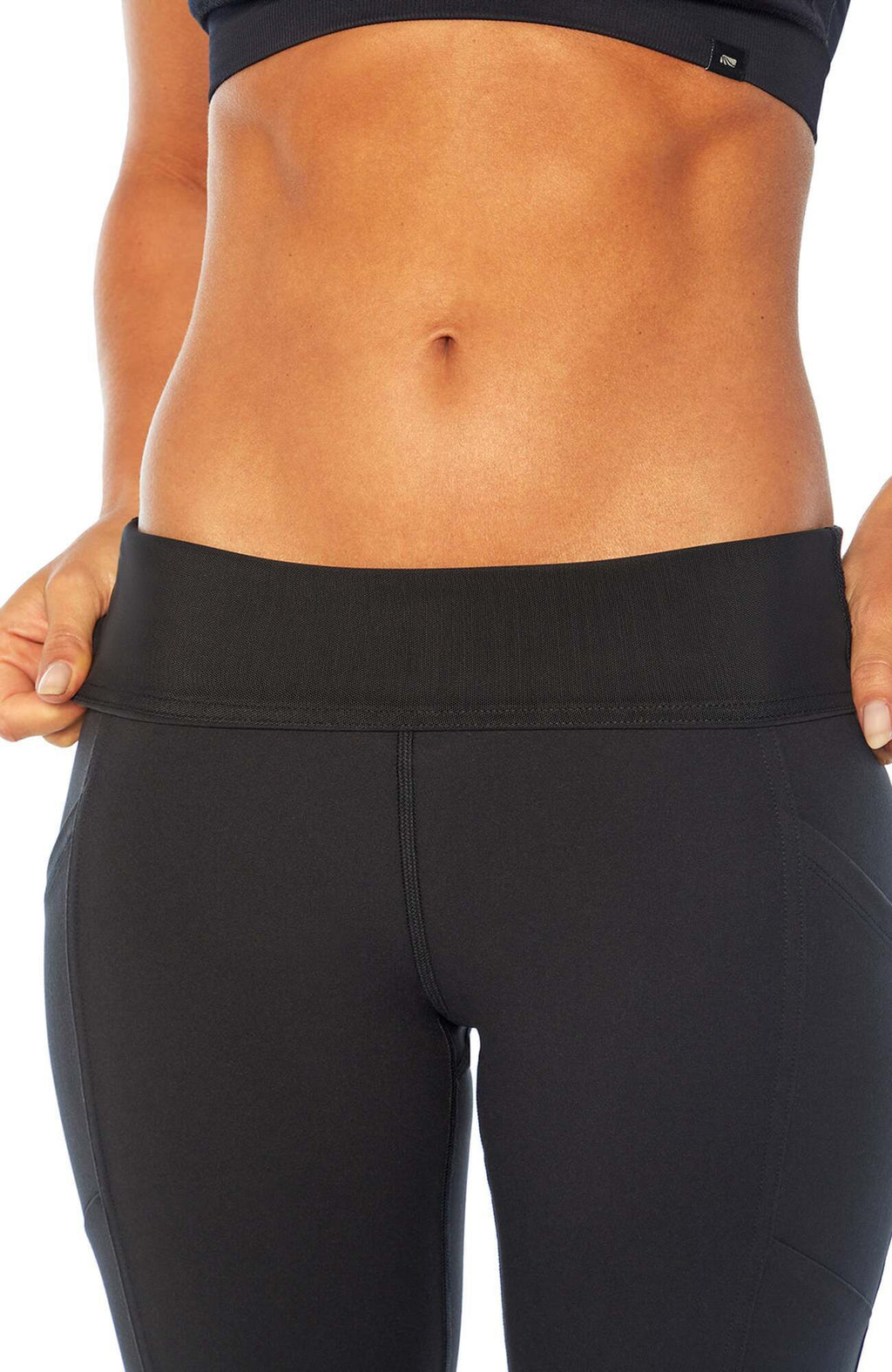 Olivia Side Pocket Tummy Control Bermuda Shorts, back view, showing visible design features and texture of the soft knit fabric.. #color_black
