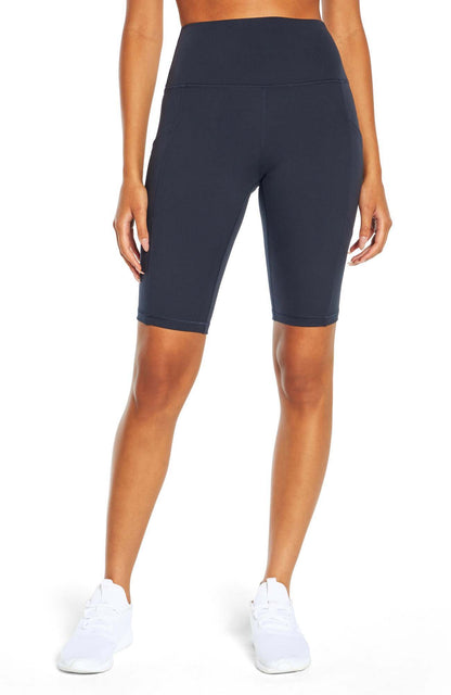 Olivia Side Pocket Tummy Control Bermuda Shorts, alternate angle view, showing visible design features and texture of the soft knit fabric.. 