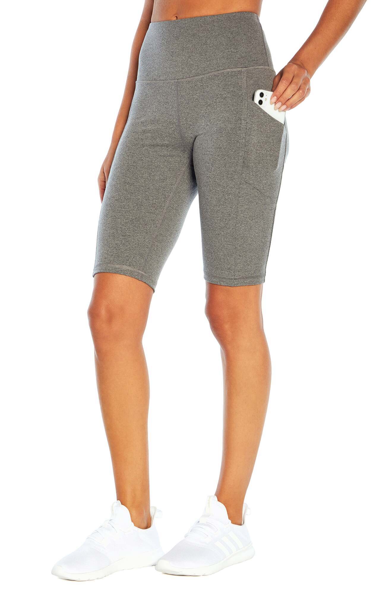Olivia Side Pocket Tummy Control Bermuda Shorts, alternate angle view, showing visible design features and texture of the soft knit fabric.. 