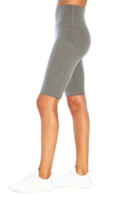 Olivia Side Pocket Tummy Control Bermuda Shorts, alternate angle view, showing visible design features and texture of the soft knit fabric.. 