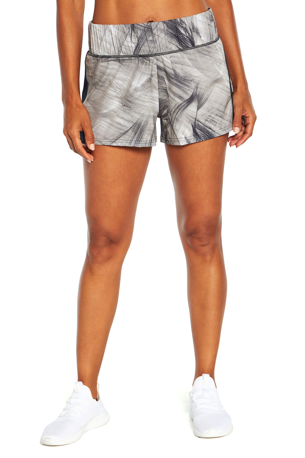 Express Short, alternate angle view, showing visible design features and texture of the soft knit fabric.. #color_black-dusk-texture